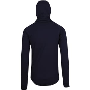 A navy hoodie made from soft cotton and bonded polar fleece, featuring a built-in hood and long sleeves.