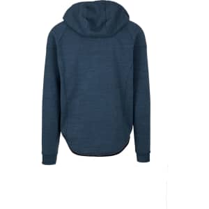A dark blue men's hoodie made from soft cotton and bonded polar fleece, featuring a hood and ribbed cuffs.