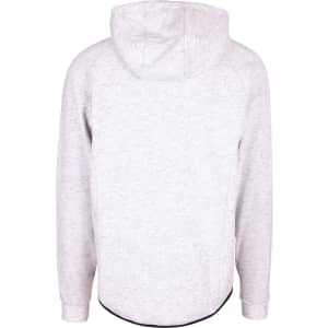A soft grey hoodie made from cotton and bonded polar fleece, featuring a hood and a logo.