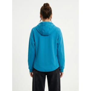 A grey hoodie made from soft cotton and bonded polar fleece, featuring a hood and zipped pockets.