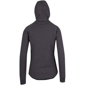 A dark grey women's polar fleece hoodie with a hood and long sleeves, featuring a smooth, fitted design.