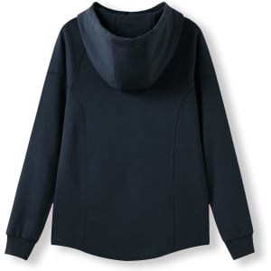 A navy hoodie featuring a bonded polar fleece material and a fitted design, with a hood and no visible branding.