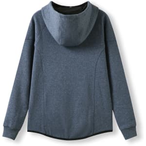 A navy blue women's junior hoodie with a fitted design and a hood, featuring a back view. It has a logo.