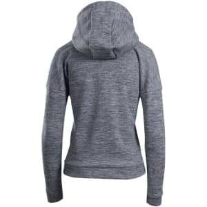 A grey women's/juniors' hoodie featuring a hood and a subtle textured fabric design.