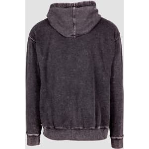 A grey men's stone wash fleece hoodie featuring a hood and a kangaroo pocket. The back view highlights its relaxed fit.