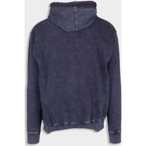 Men's stone wash fleece hoodie in dark grey, featuring a classic hood and stitched detailing. Includes a logo.