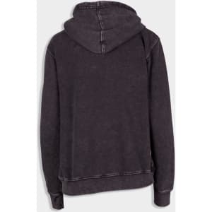 A women's junior stone wash fleece hoodie in dark grey, featuring a hood and a simple design, with a logo.