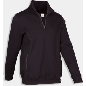 A black men's half zip fleece jumper with a high collar and zippered pockets. It features a subtle logo.