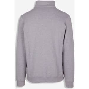 A grey men's half zip fleece jumper with a fitted collar and long sleeves. Features a logo on the back.