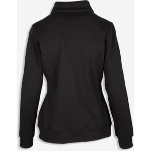 A black women's half zip fleece jumper, featuring a fitted design and a subtle logo on the back.