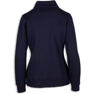 A navy women's half zip fleece jumper with fitted design and cuffed sleeves, featuring a logo on the back.