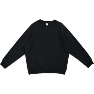 A black cotton sweatshirt with a crew neckline and ribbed cuffs. It features a small logo on the front.