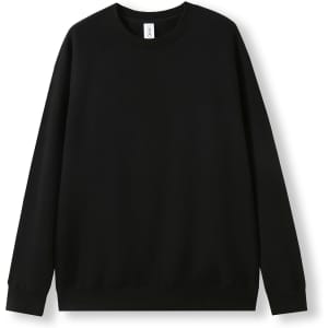 A black cotton sweatshirt with a crew neck and ribbed cuffs, featuring a small logo.