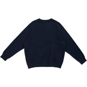 A navy cotton sweatshirt with a simple design and a crew neck, featuring raglan sleeves and ribbed cuffs.