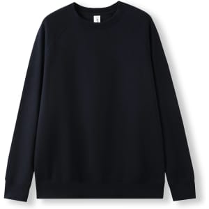 A black adults' cotton care sweatshirt with long sleeves and a crew neckline, featuring a logo.