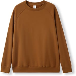 A brown adults' cotton care sweatshirt featuring long sleeves and a round neckline. It has a branding label inside.