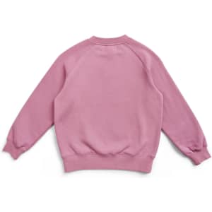 A pink kids' cotton sweatshirt featuring a raglan sleeve design and ribbed cuffs. The back view is showcased.