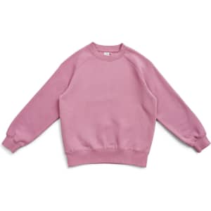A pink cotton sweatshirt featuring a classic crew neckline and long sleeves. It has a simple design with a logo.