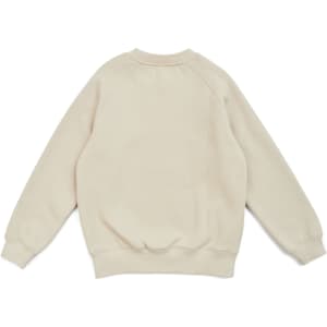 A cream-coloured kids' cotton sweatshirt with a simple design and a round neckline. It has a logo on the back.