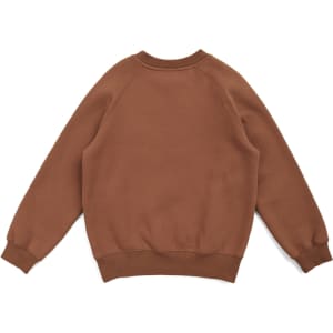 A brown kids' cotton care sweatshirt with a simple design and raglan sleeves. The back view is displayed.