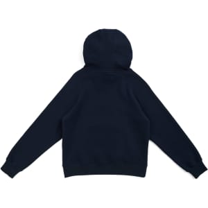 A navy blue women's cotton hoodie with a kangaroo pocket and a hood, featuring long sleeves and a solid design.