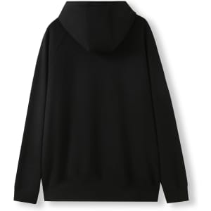 A black men's cotton zippered hoodie featuring a kangaroo pocket and a hood. The back view highlights its casual design.