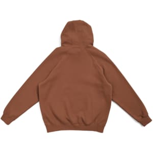 A brown men's cotton hoodie with a kangaroo pocket and a hood, featuring long sleeves and a relaxed fit.