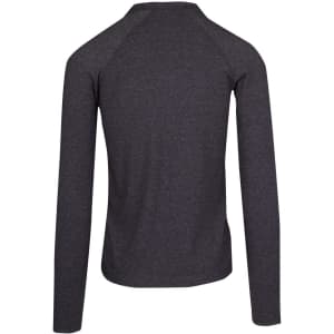 A grey half zip mock neck jumper with long sleeves and a fitted design, featuring a logo.