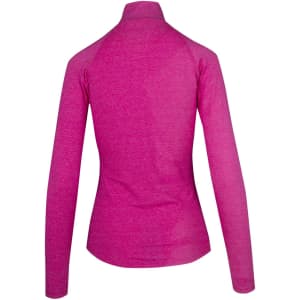 A women's half zip mock neck shirt in a vibrant pink colour, featuring long sleeves and a fitted design.