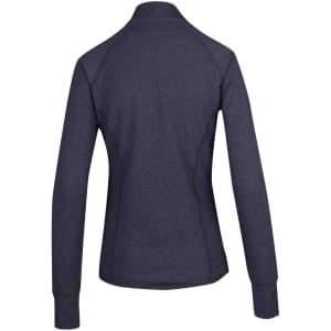 A dark grey women's jacket with long sleeves and a high collar, featuring a subtle logo.