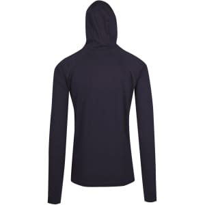 A black men's/unisex FUSION T-shirt hoodie with a fitted design and a hood. Features a logo on the back.