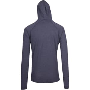 A unisex FUSION T-shirt hoodie in dark grey, featuring a hood and long sleeves, with a logo on the back.