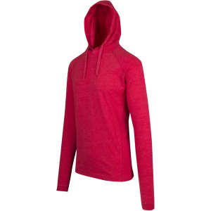 A red unisex hoodie with a drawstring hood and long sleeves, featuring a subtle texture.