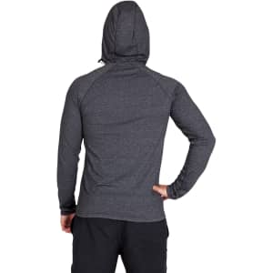 A dark grey men's half-hood top with a fitted design, featuring a logo on the back.