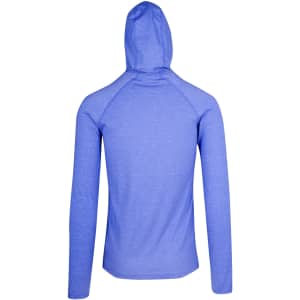 A men's half-hood top in blue, featuring a fitted design and long sleeves. It has a logo on the back.