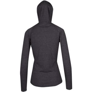A women's half-hood top in dark grey, featuring a fitted silhouette and a hood at the back.