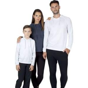 A group wearing KIDS FUSION TSHIRT HOODIES in white and navy, featuring a hood and relaxed fit.