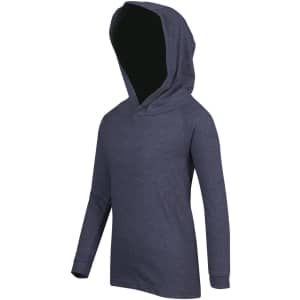 A navy hoodie for kids with a large hood and long sleeves, featuring a plain design.