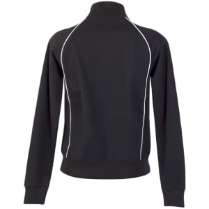 A black men's unbrushed contrast jacket with white piping, featuring a high collar and long sleeves.