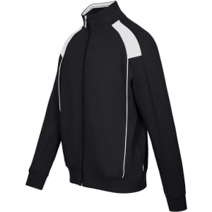 A men's unbrushed contrast jacket in black with white accents, featuring a zip front and high collar.