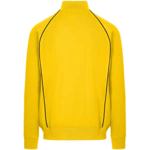 A yellow men's unbrushed contrast jacket featuring black piping along the seams. The jacket has a stand-up collar.