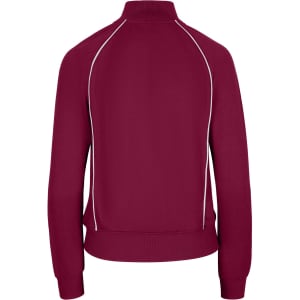A maroon women's juniors unbrushed contrast jacket with a high collar and contrasting piping details.
