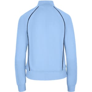 A light blue women's/juniors unbrushed contrast jacket featuring a rounded collar and contrasting seam details.