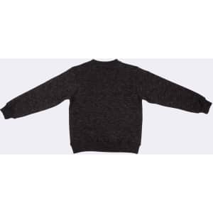 A black kids’ crew neck jumper featuring long sleeves and a textured pattern, with a logo on the back.