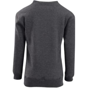 A grey crew neck jumper with long sleeves, featuring a ribbed hem and cuffs. The back view is displayed.