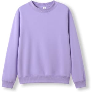 A purple kids' crew neck jumper with long sleeves and a ribbed collar. It features a subtle logo.