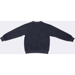 A dark grey kids' crew neck jumper featuring long sleeves and a simple design. It has a logo on the garment.