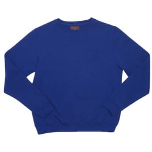 A blue crew neck jumper for kids, featuring long sleeves and a casual design. Includes a logo on the label.