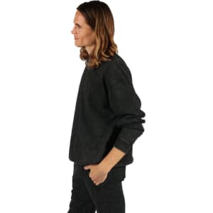 A unisex stone wash sweatshirt in dark grey, featuring a relaxed fit and cuffed sleeves. Includes a logo.