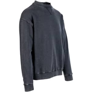 A unisex stone wash sweatshirt in a dark grey colour with a relaxed fit and a logo on the front.